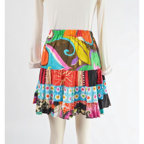 Vintage 90s Jams World Full Tiered Peasant Abstract Print Boho Mini Skirt M L - Picture 6 of 7